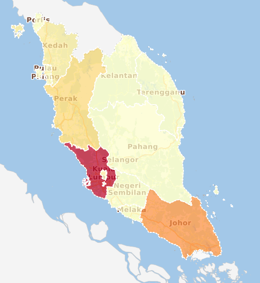 Malaysia Population Density by State With TM One SmartMap